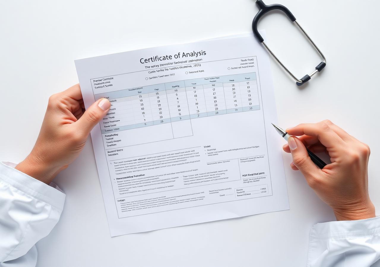 Doctor reviewing a stem cell certificate of analysis